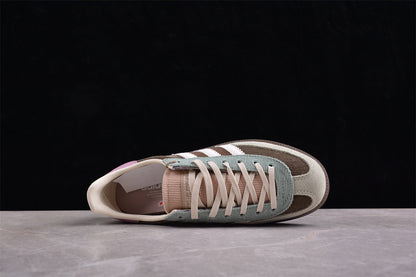 Handball Spezial verde-sálvia, marrom e branco com tecido canelado