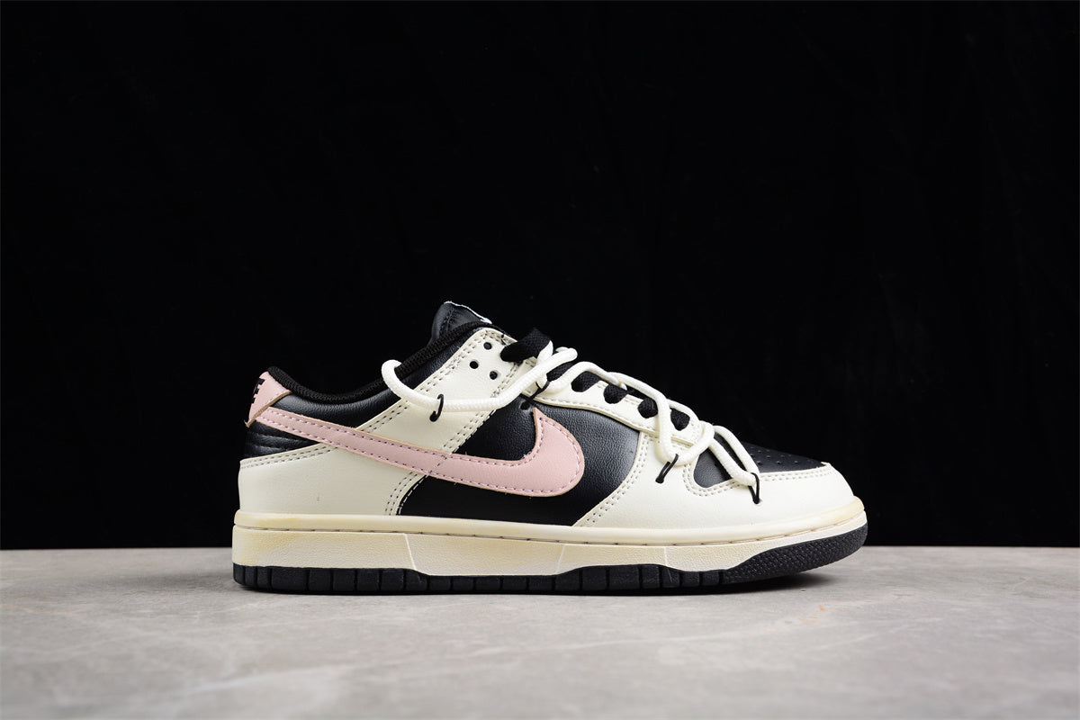 Dunk Low preto, creme e rosa pastel