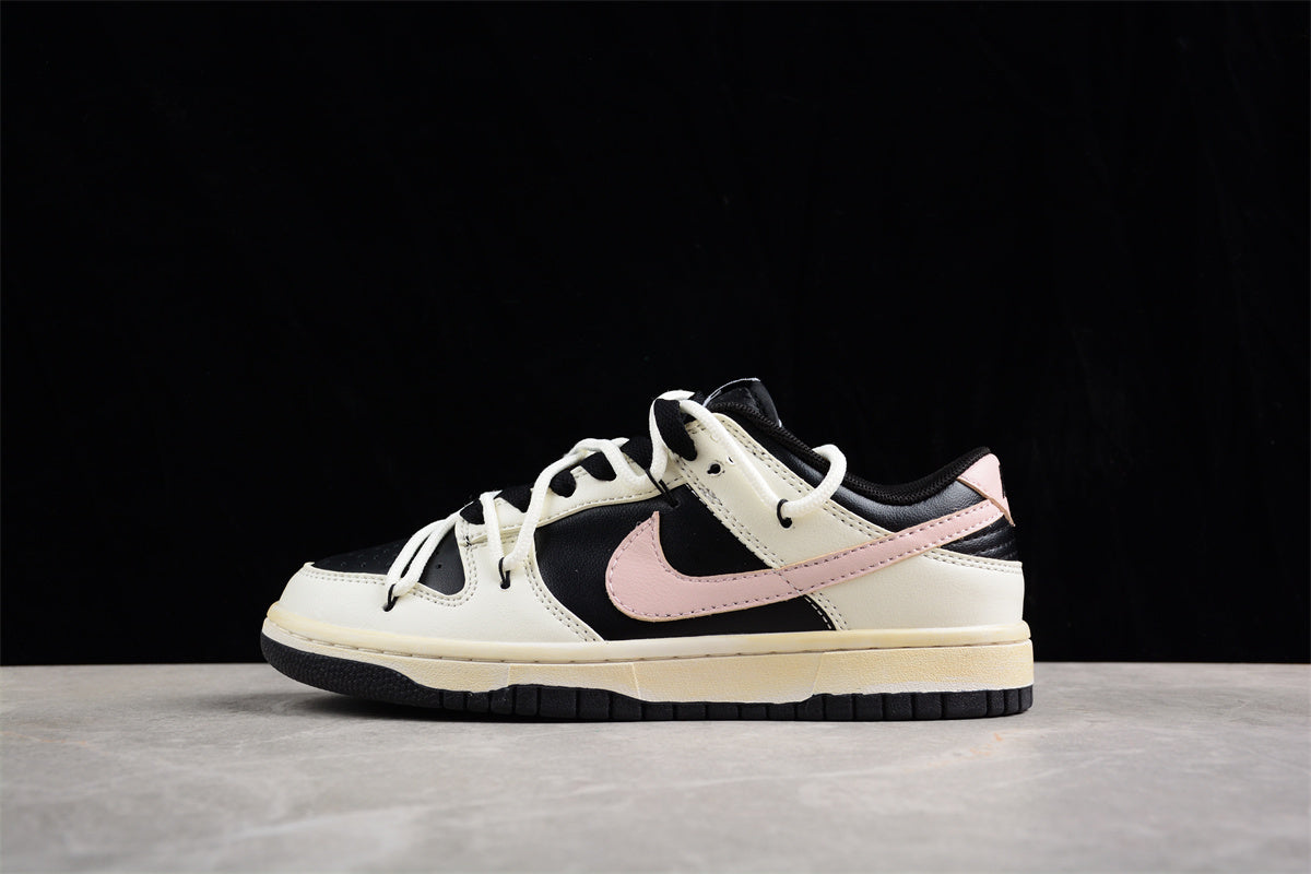 Dunk Low preto, creme e rosa pastel